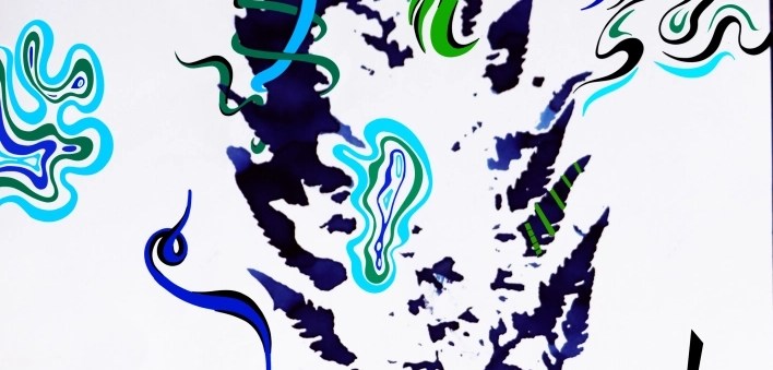 Hiver polaire et été indien- acrylique et crayon de couleur, empruntes de fougères&nbsp;encrées